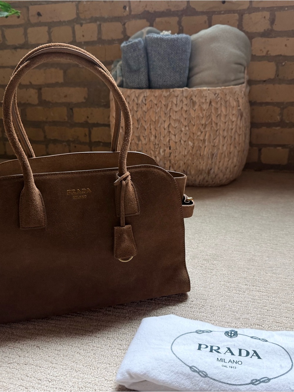 Prada Brown Suede Top-Handle Satchel| Dust Bag Included ✨ - Picture 9 of 11